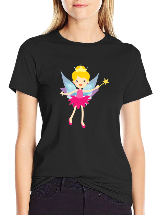 Fairy Princess Graphic Tee - Black Cotton T-Shirt