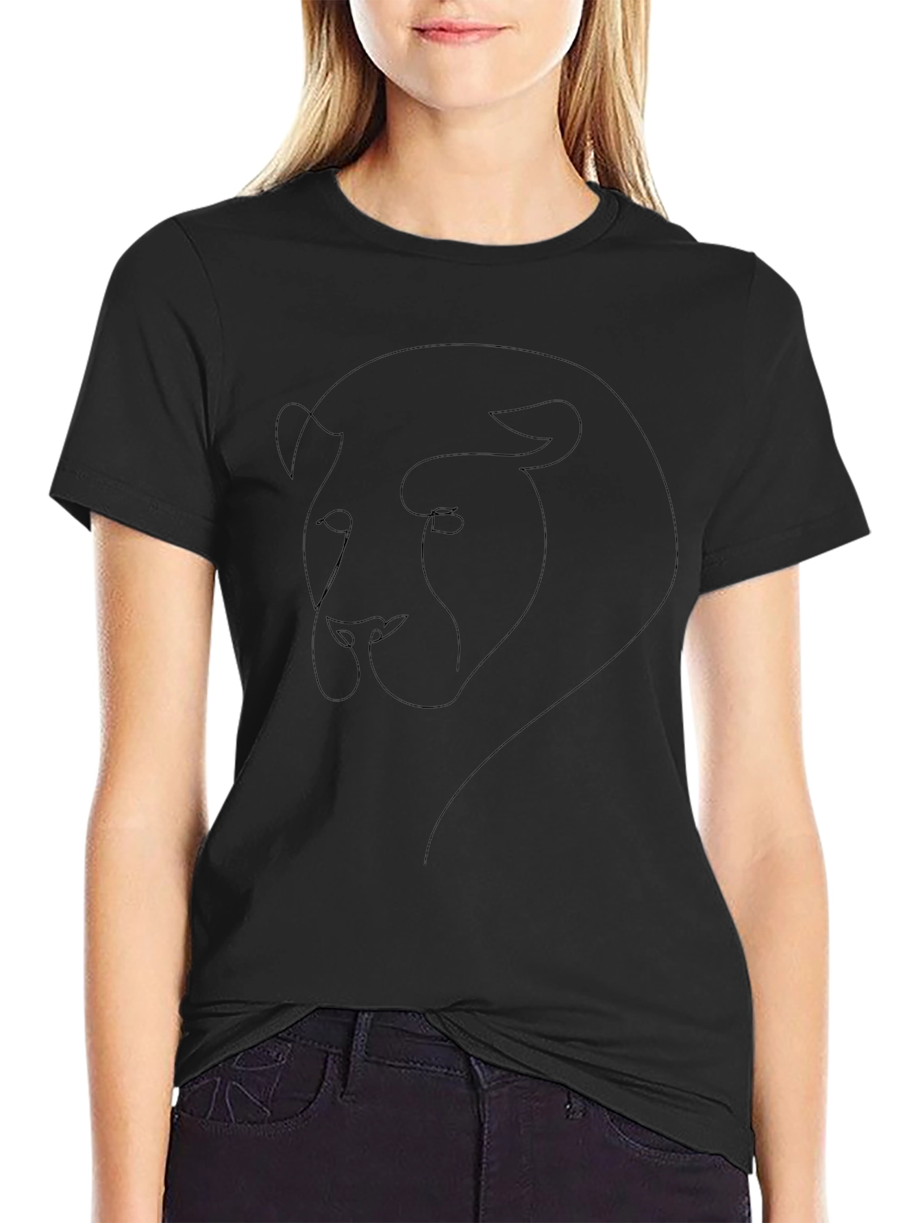 Minimalist Lion Graphic Black T-Shirt