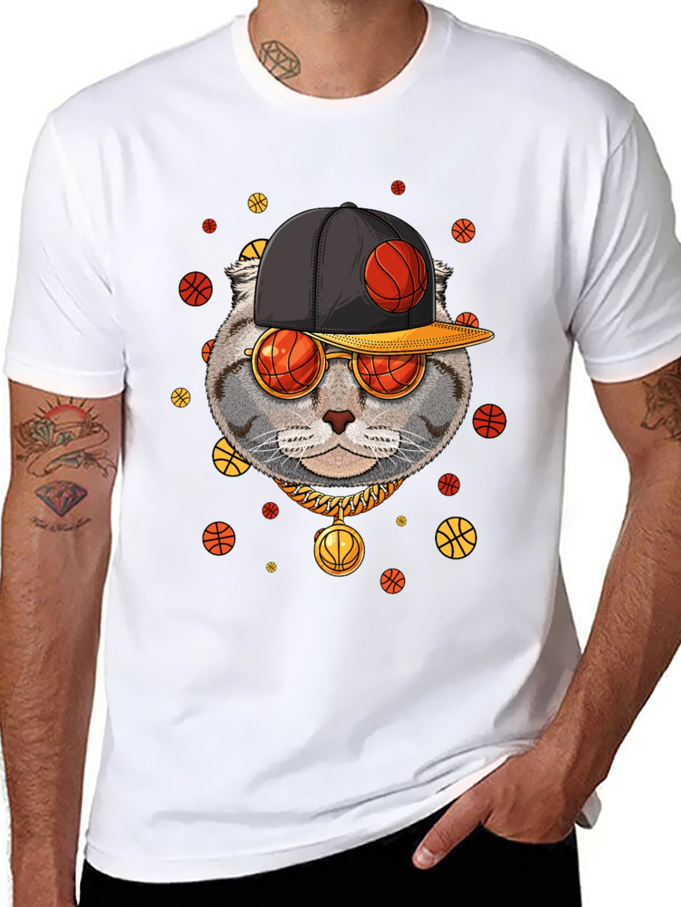 Basketball Cat Graphic T-Shirt - Urban Style