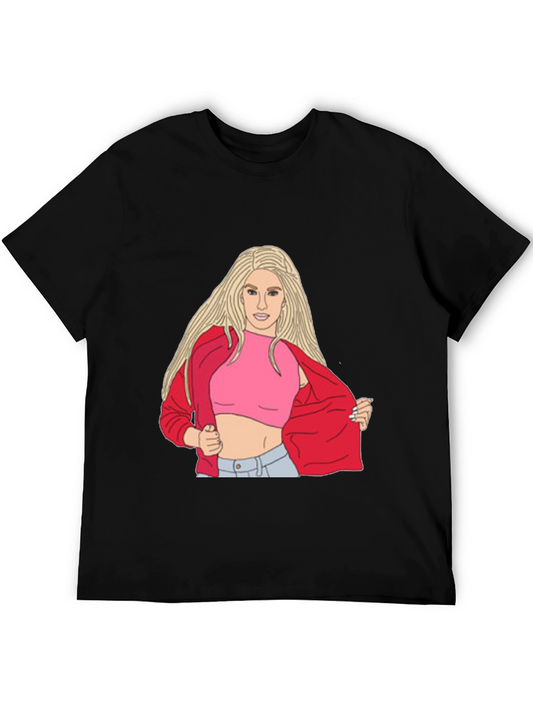 Illustrated Woman Graphic Black T-Shirt