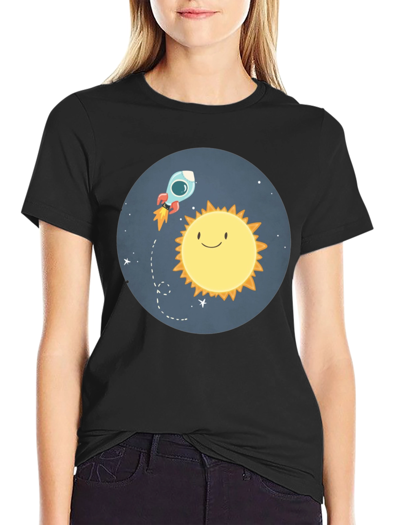 Cartoon Sun & Rocket T-Shirt