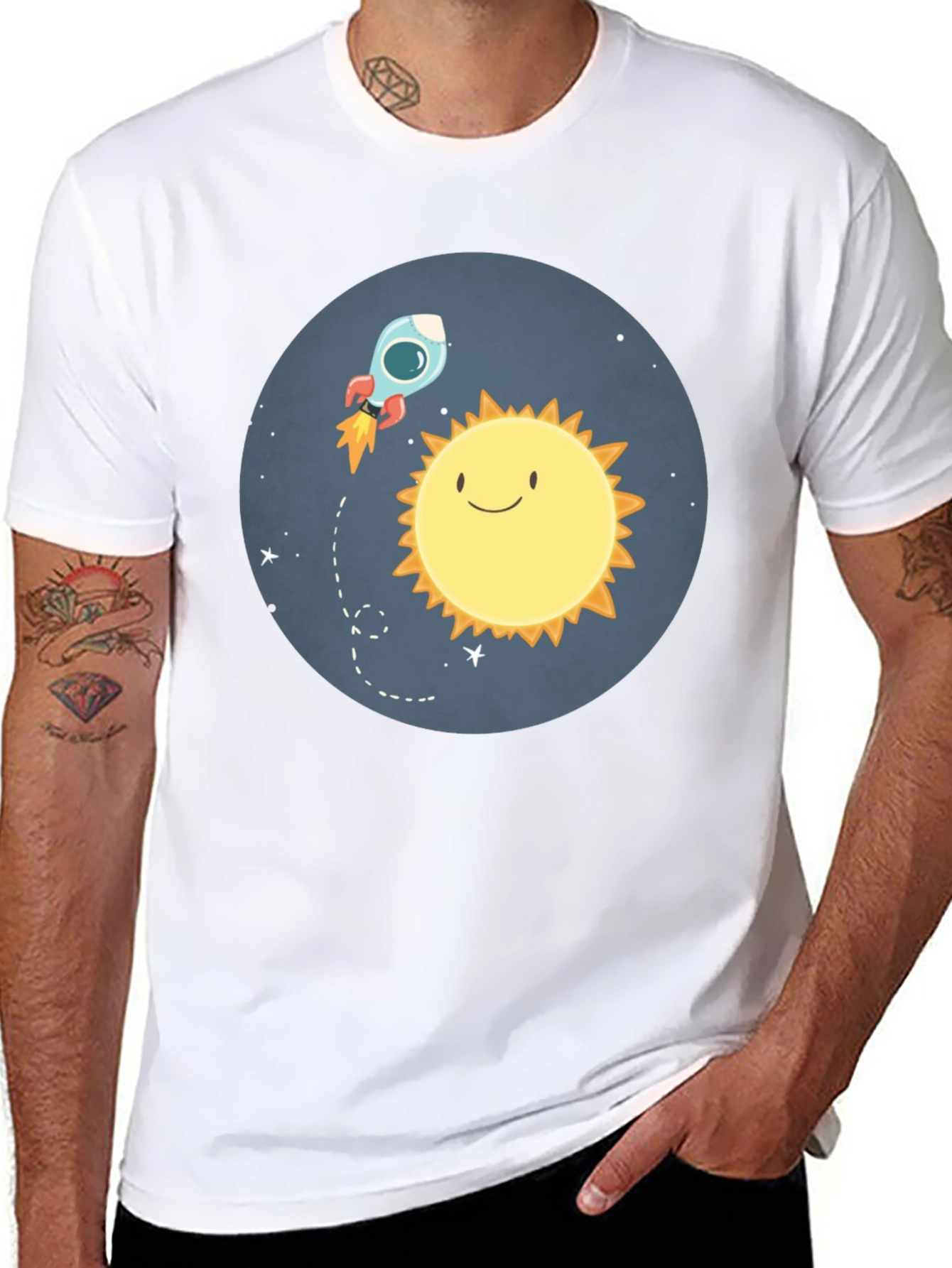 Cartoon Sun & Rocket T-Shirt