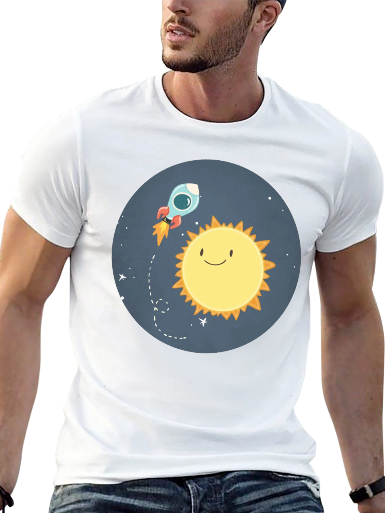 Cartoon Sun & Rocket T-Shirt
