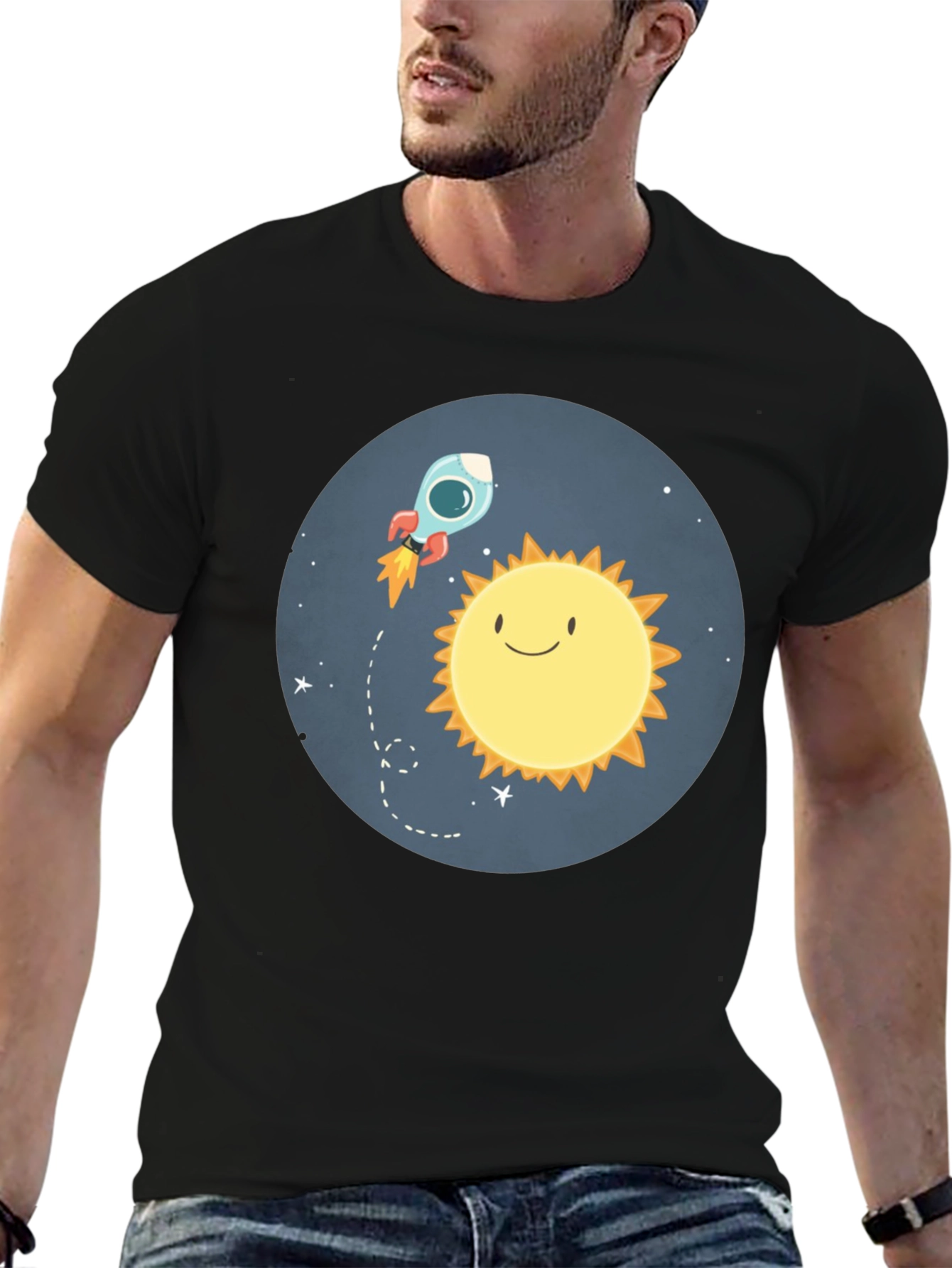 Cartoon Sun & Rocket T-Shirt