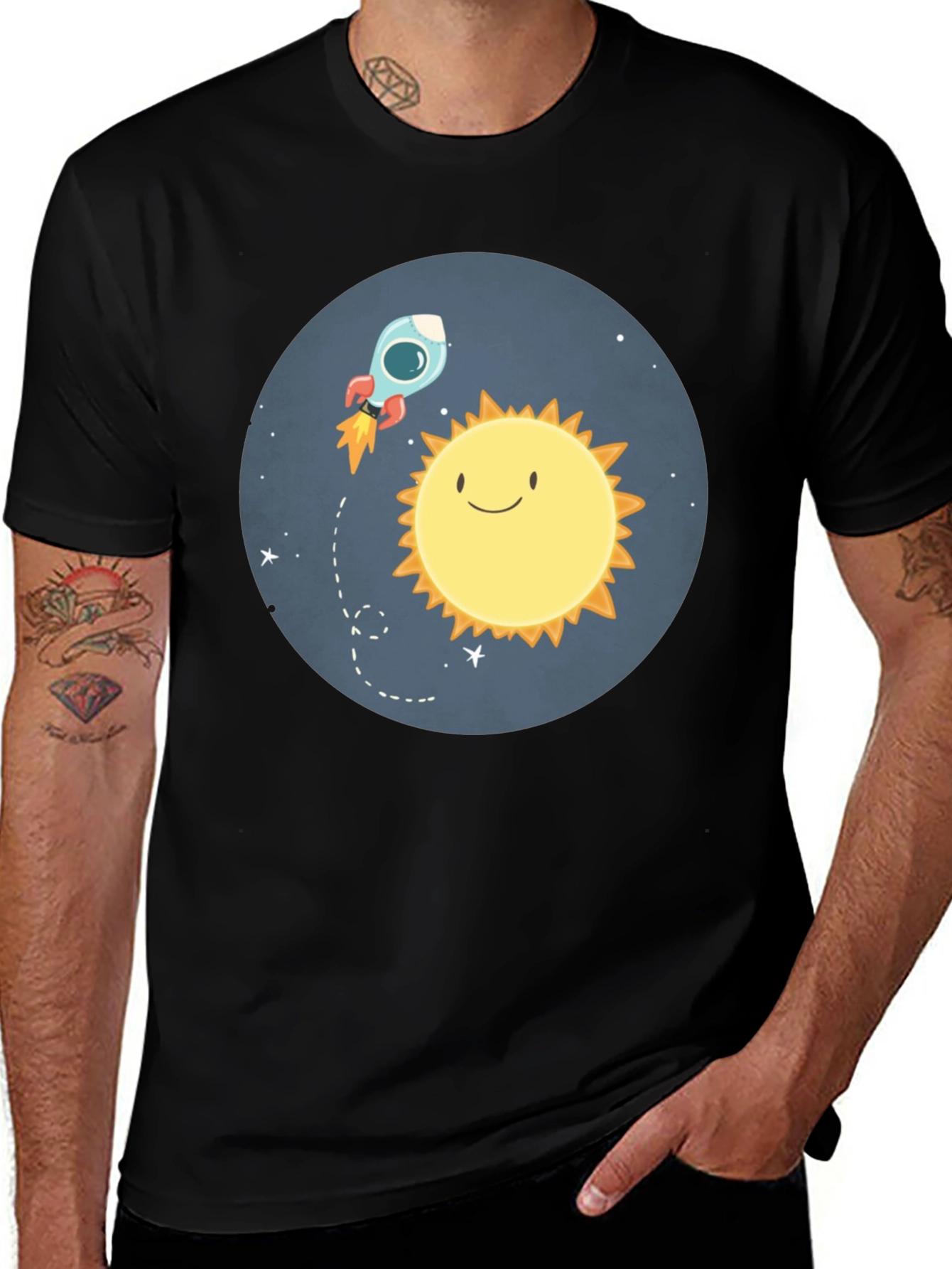 Cartoon Sun & Rocket T-Shirt