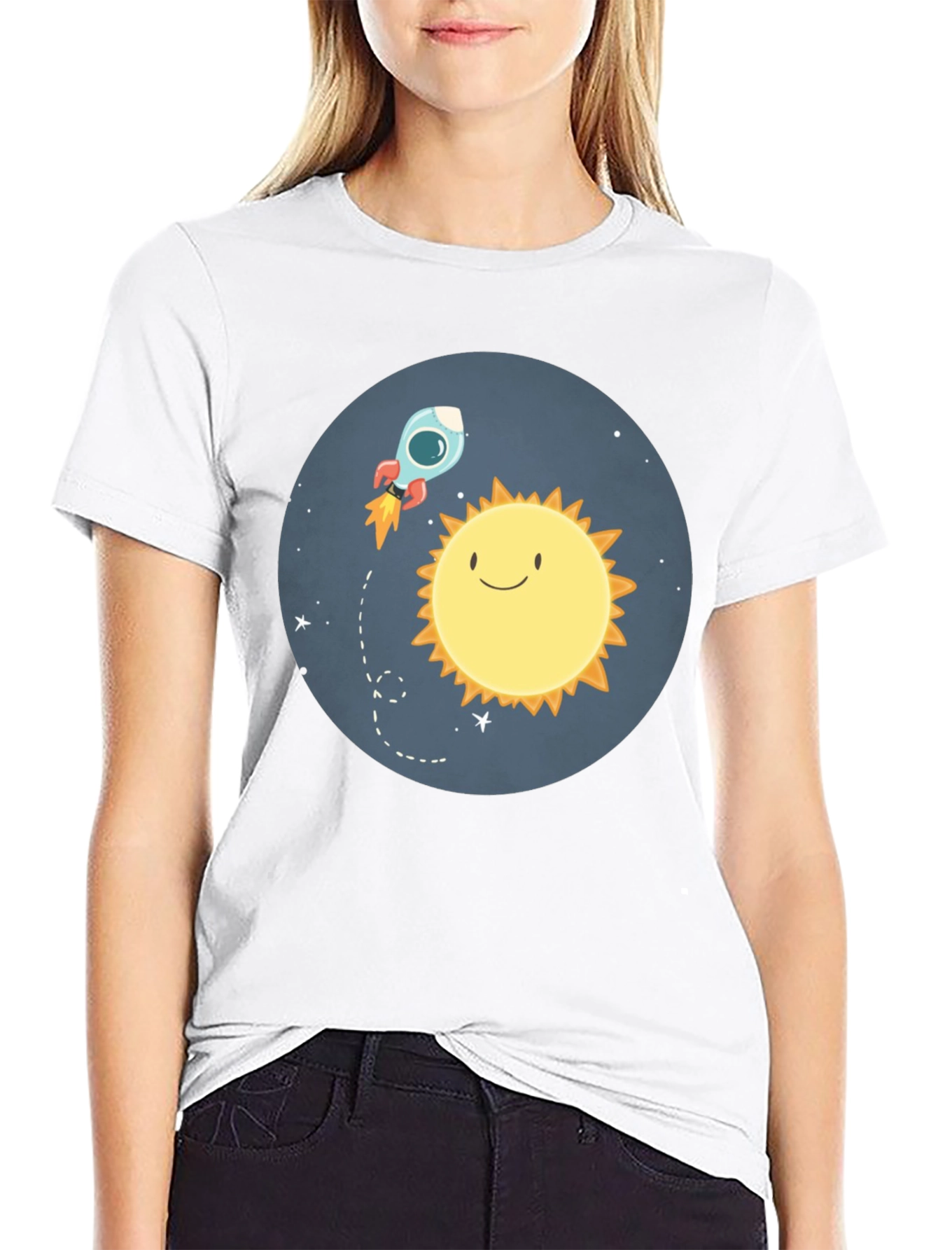 Cartoon Sun & Rocket T-Shirt