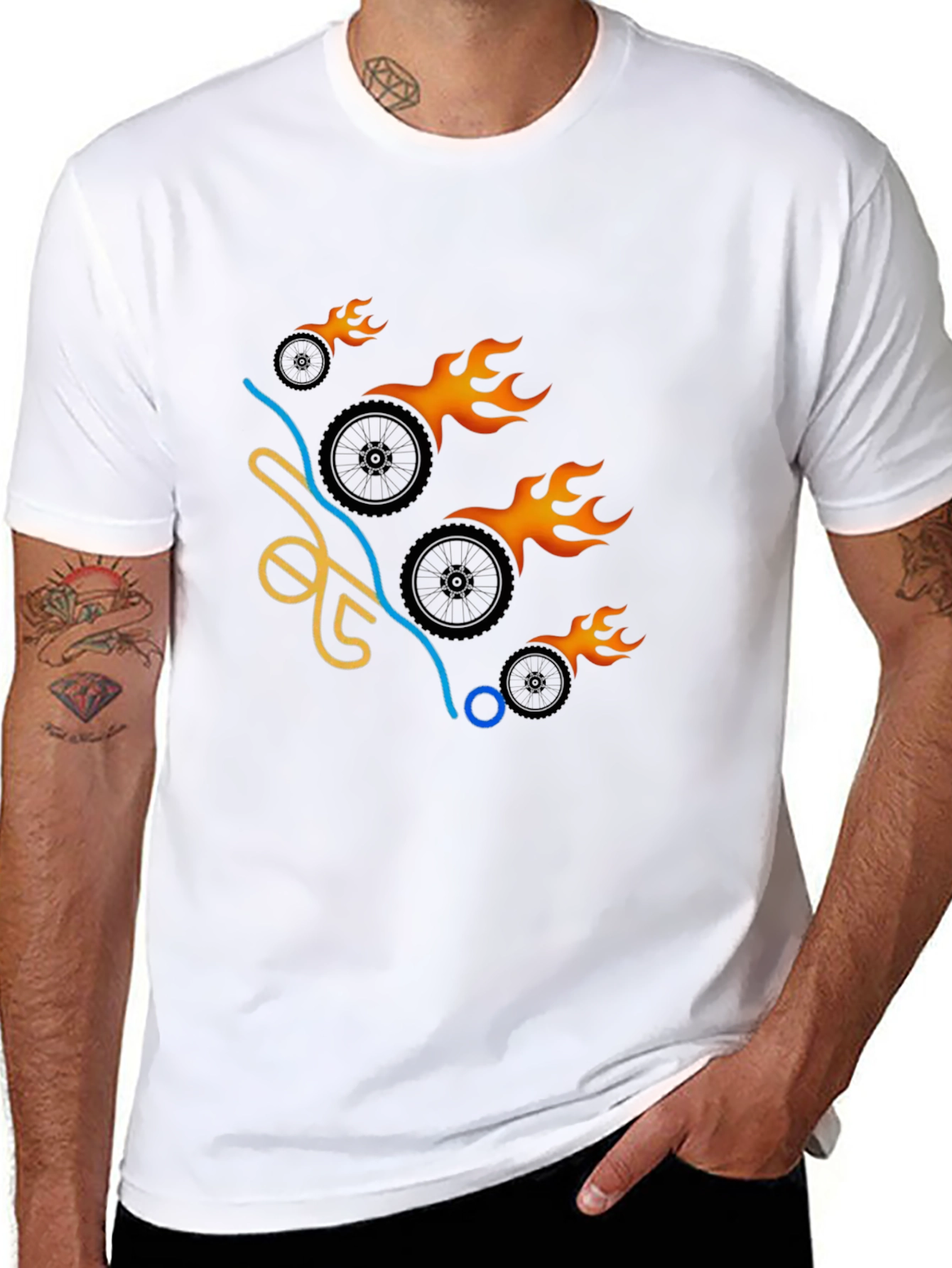 Flaming Wheels Graphic Tee - Cool & Casual