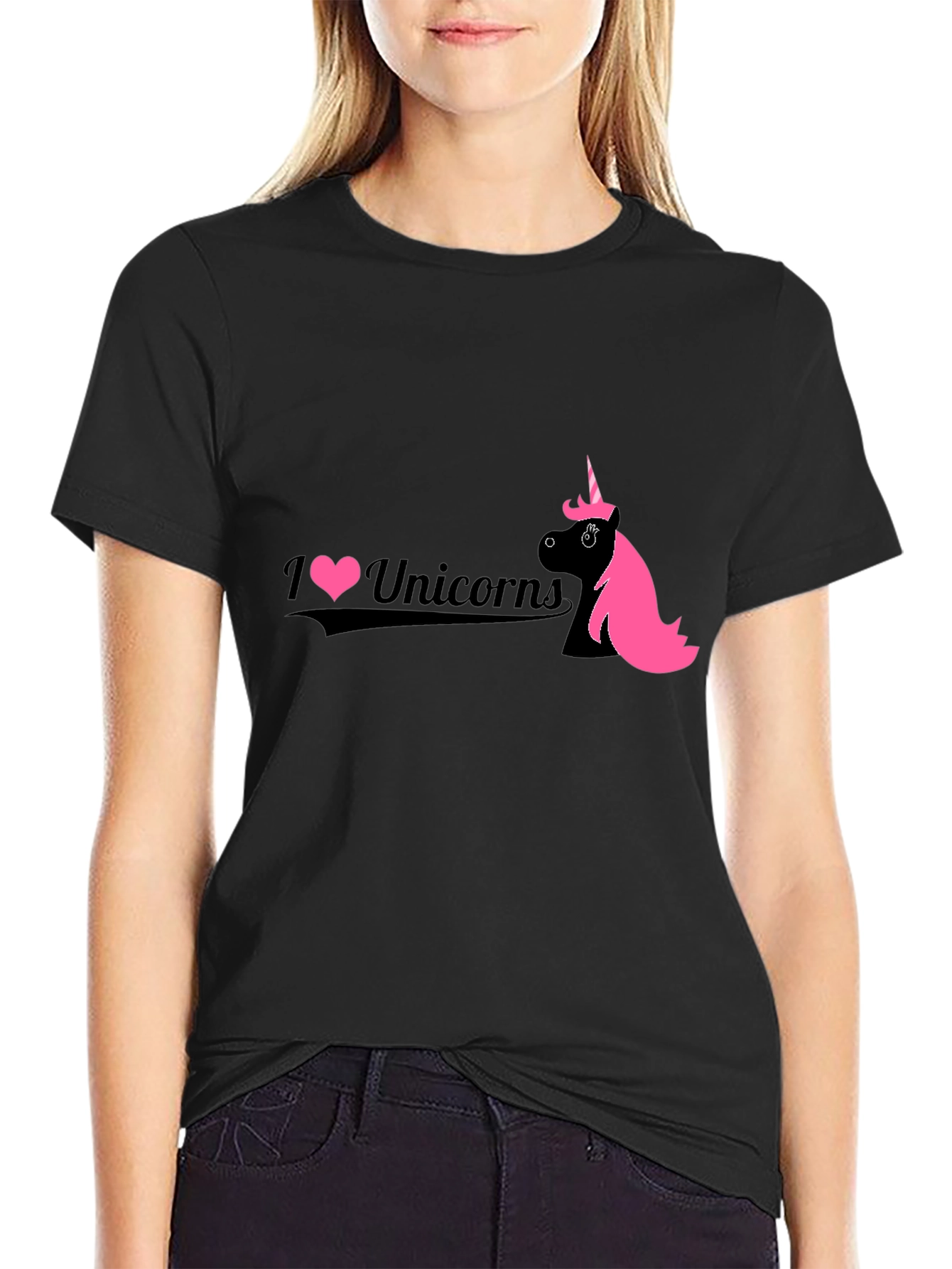 I Love Unicorns Black Graphic Tee