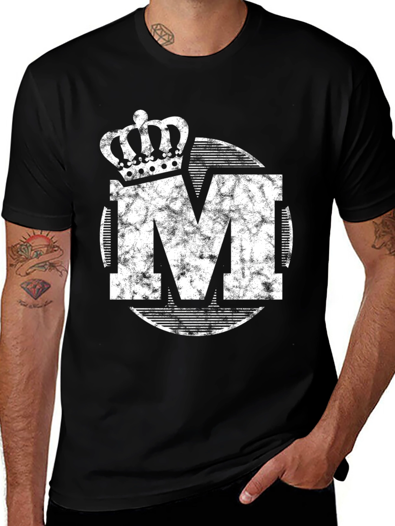 Crown Initial M Graphic Print Black T-Shirt