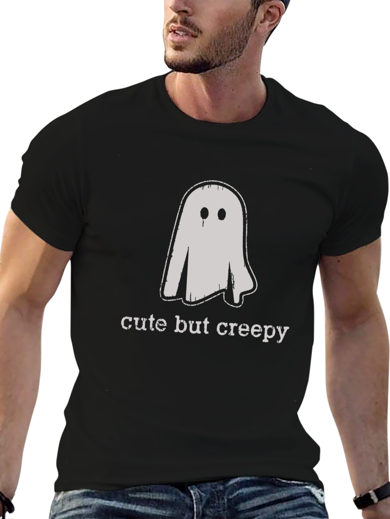 Cute But Creepy Ghost Graphic Tee - Black