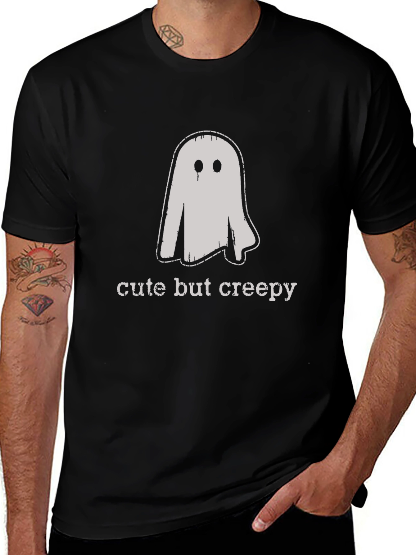 Cute But Creepy Ghost Graphic Tee - Black