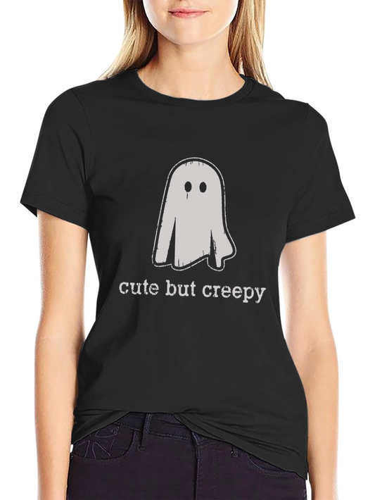 Cute But Creepy Ghost Graphic Tee - Black