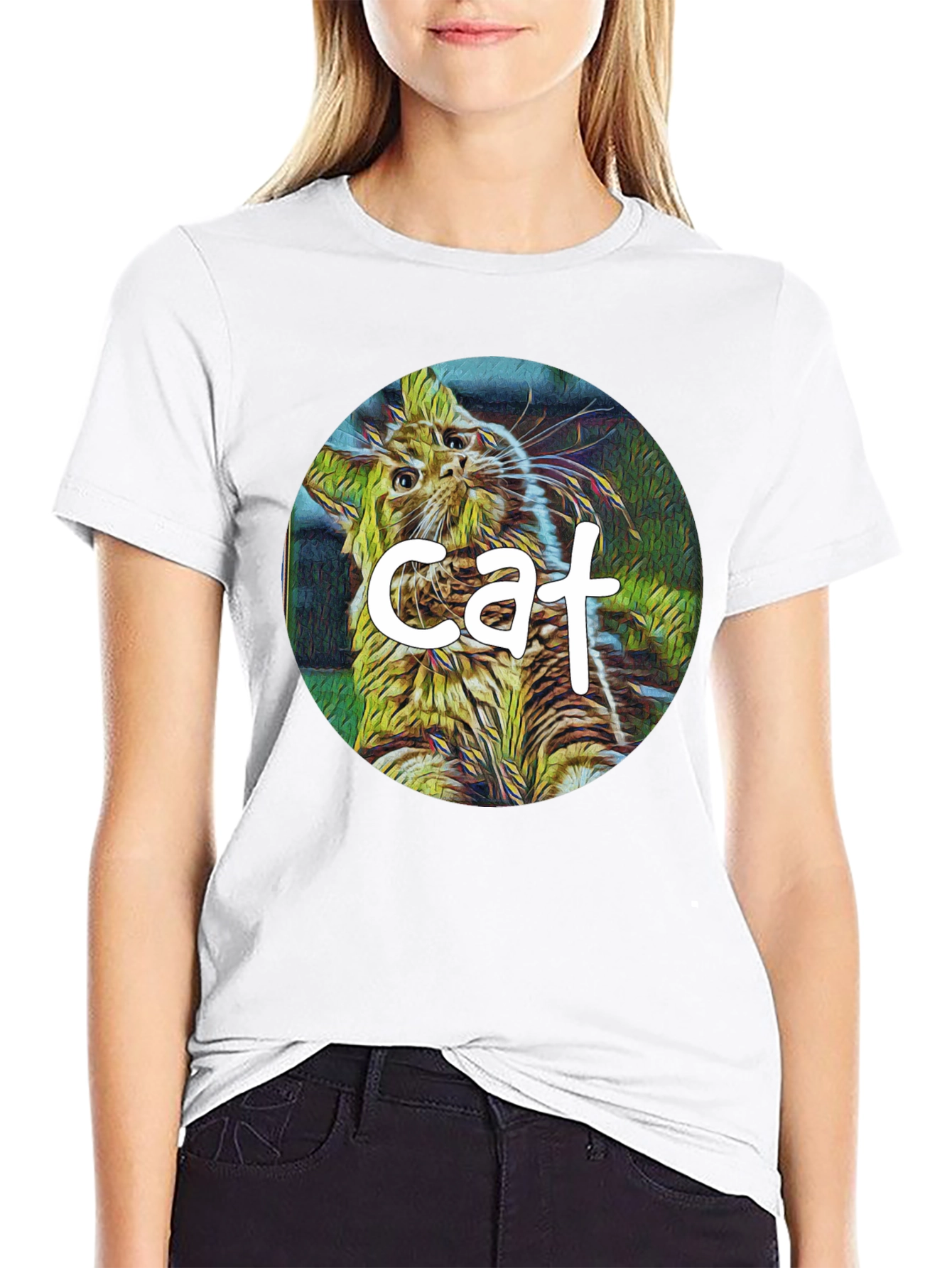 Cat Graphic Black T-Shirt - Artistic Design