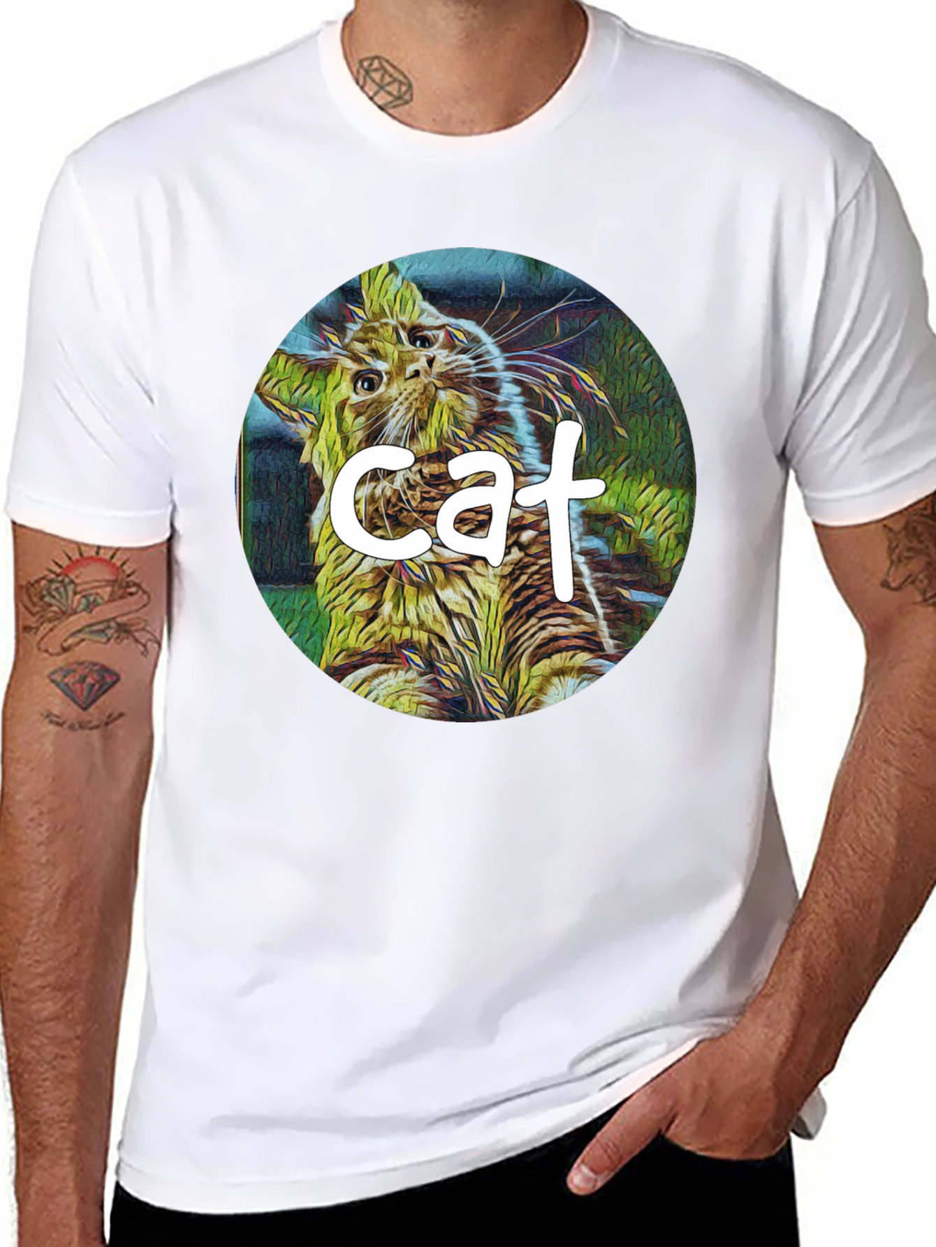 Cat Graphic Black T-Shirt - Artistic Design