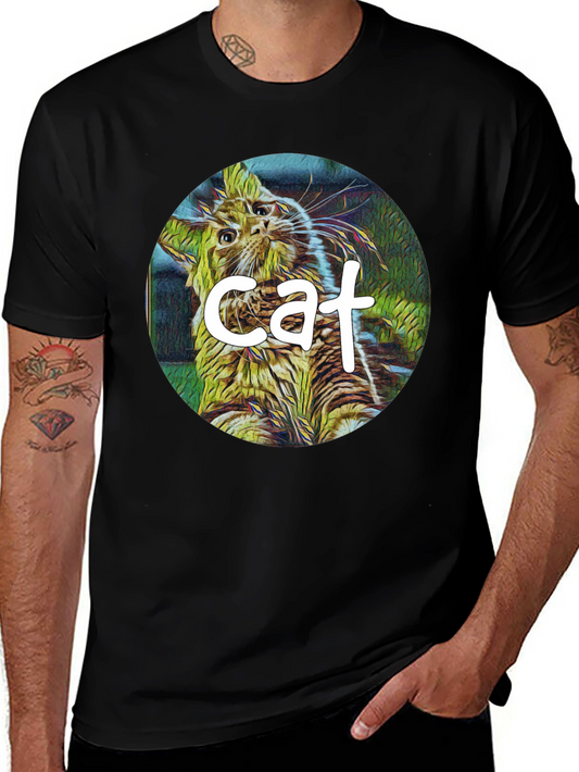 Cat Graphic Black T-Shirt - Artistic Design