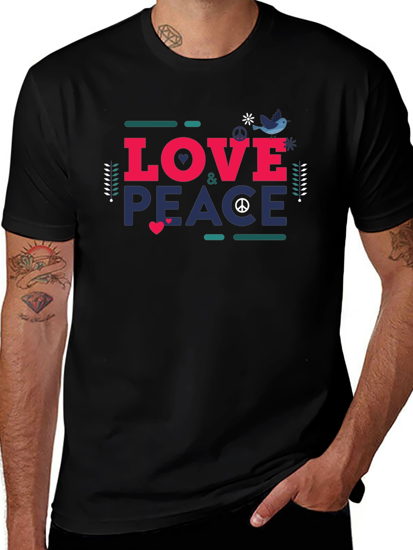 Love & Peace Graphic Tee - Unisex Black T-Shirt