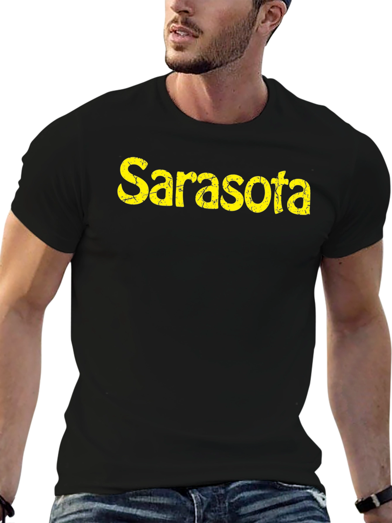 Sarasota Distressed Graphic Black T-Shirt