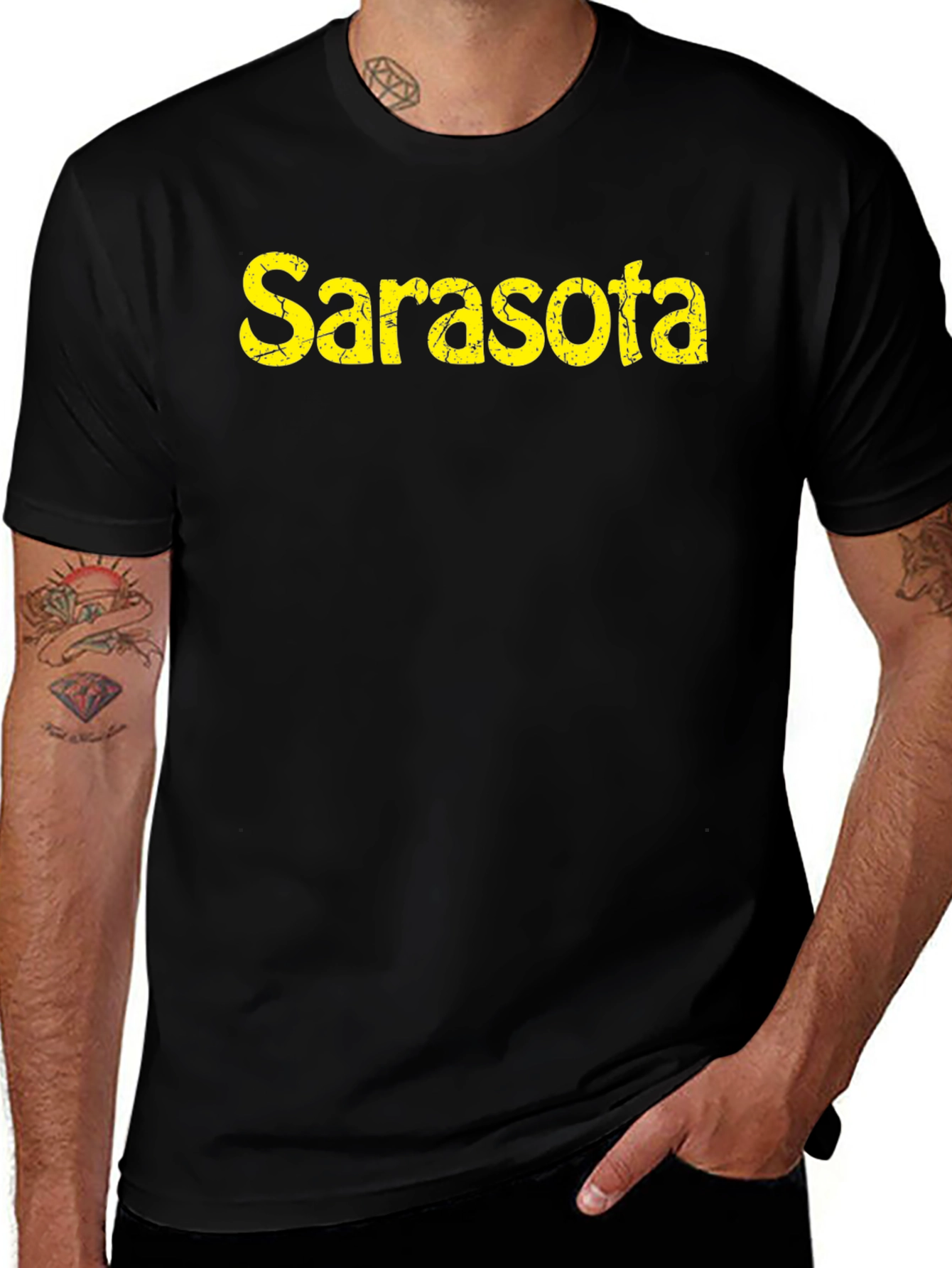 Sarasota Distressed Graphic Black T-Shirt