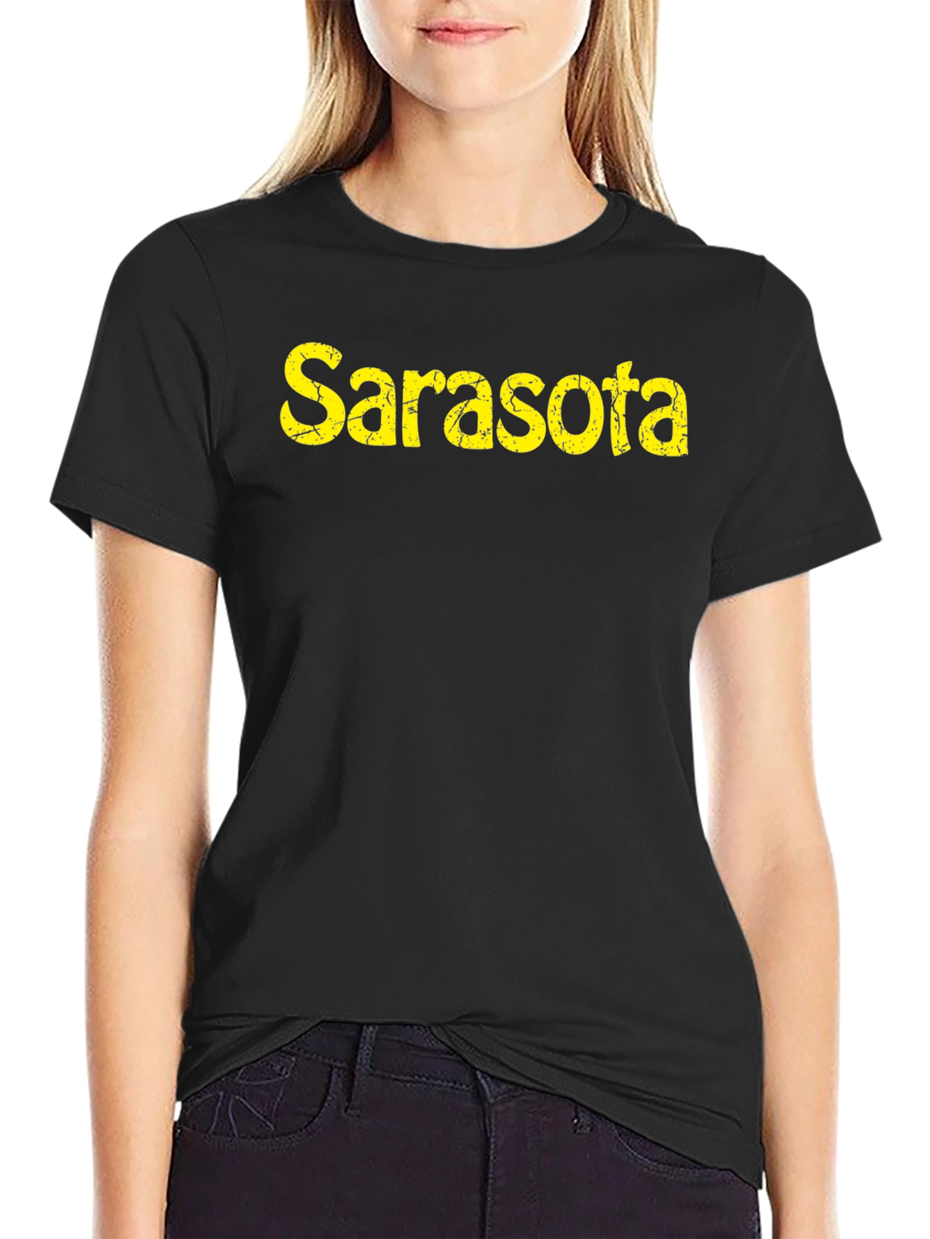Sarasota Distressed Graphic Black T-Shirt