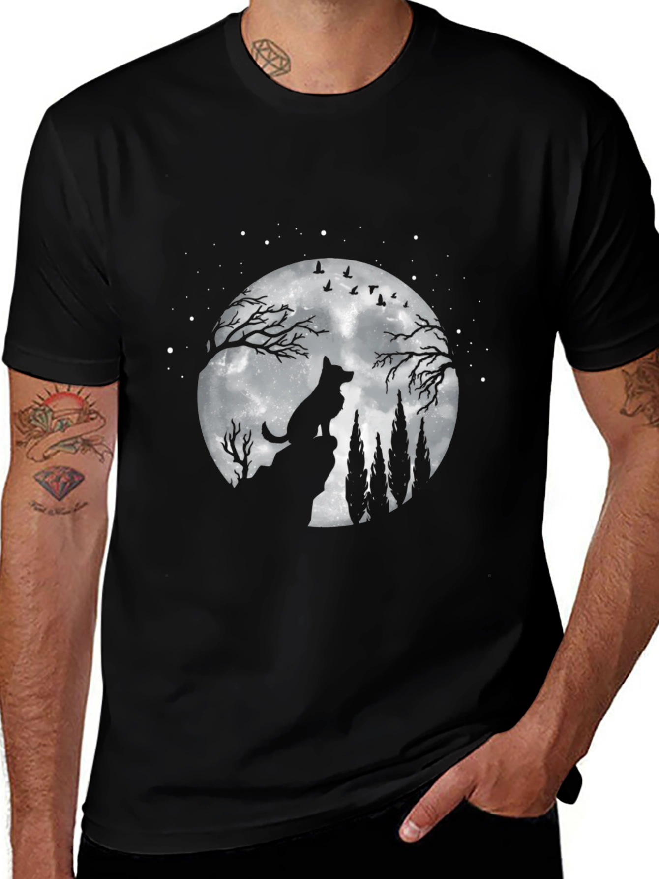 Wolf Moon Graphic T-Shirt - Night Sky Tee