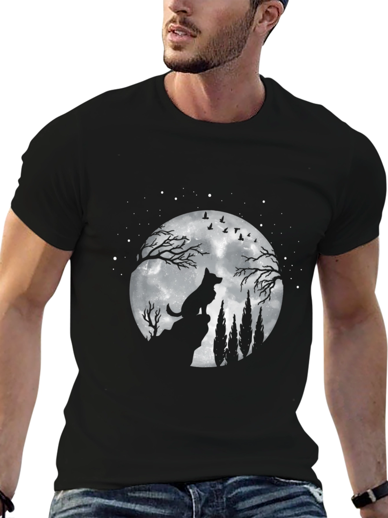 Wolf Moon Graphic T-Shirt - Night Sky Tee