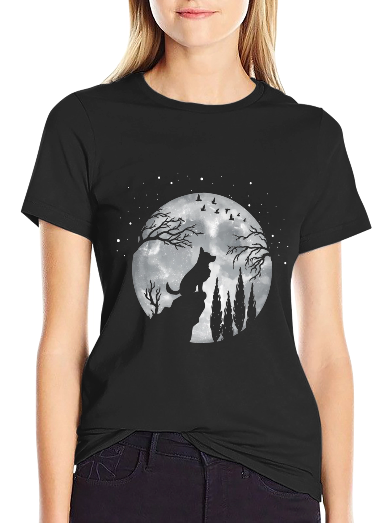 Wolf Moon Graphic T-Shirt - Night Sky Tee