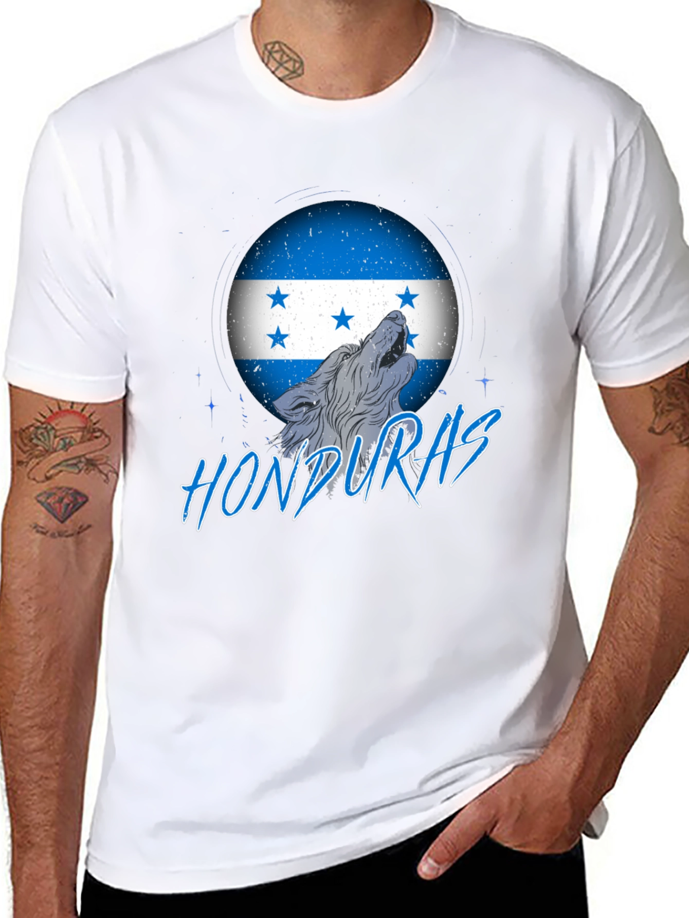 Honduras Flag Wolf Graphic Print Tee - Black