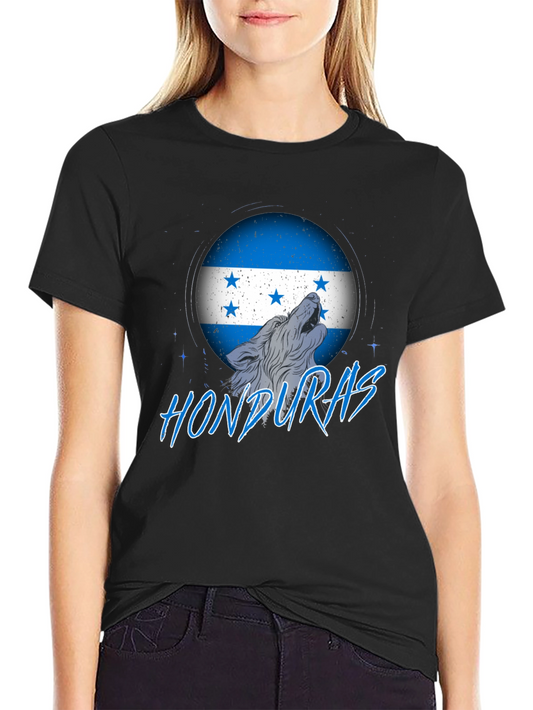 Honduras Flag Wolf Graphic Print Tee - Black