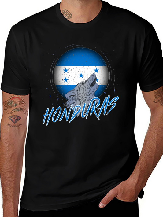 Honduras Flag Wolf Graphic Print Tee - Black