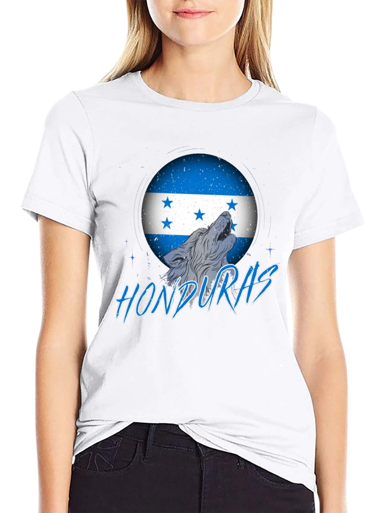 Honduras Flag Wolf Graphic Print Tee - Black