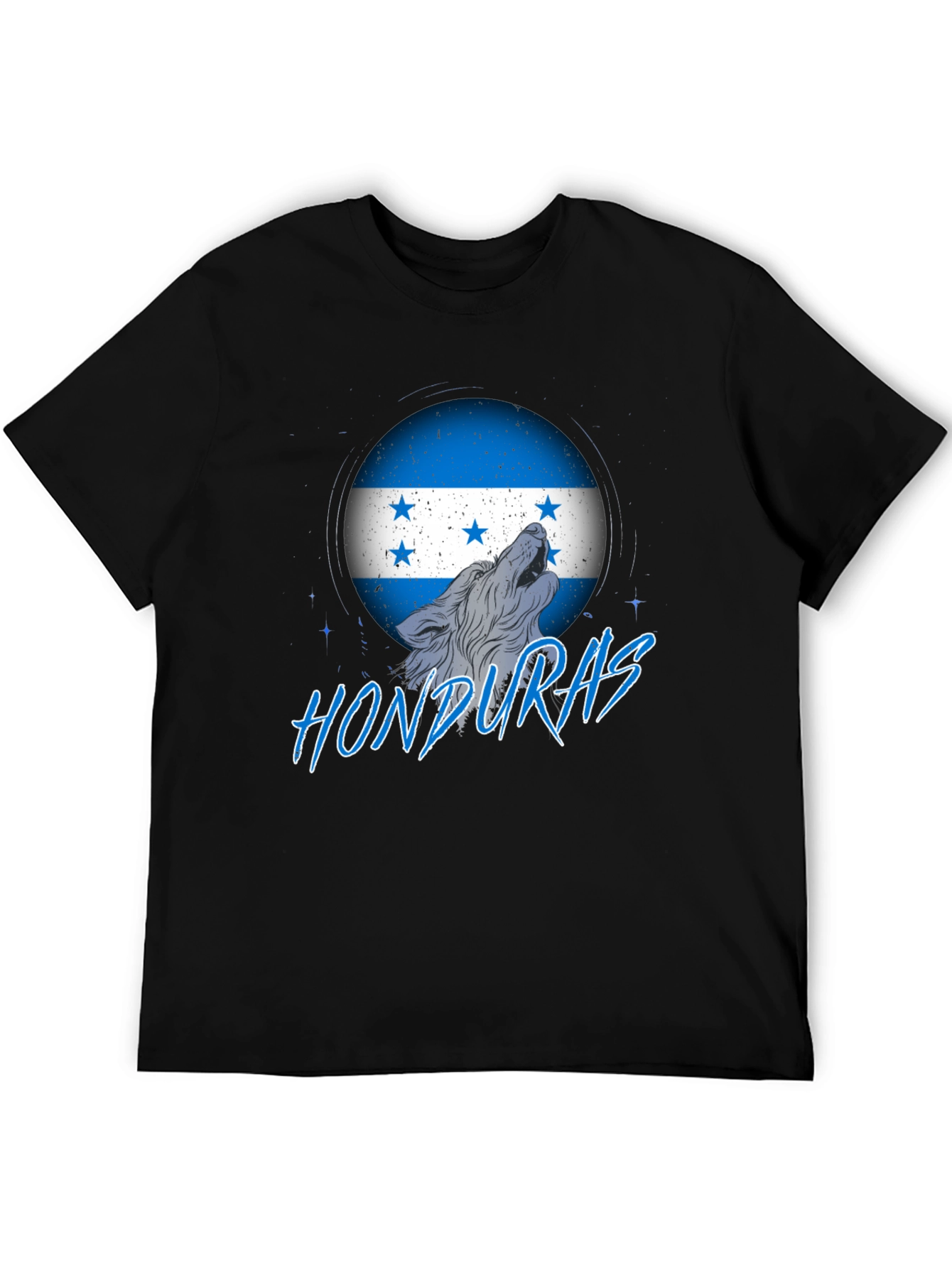 Honduras Flag Wolf Graphic Print Tee - Black