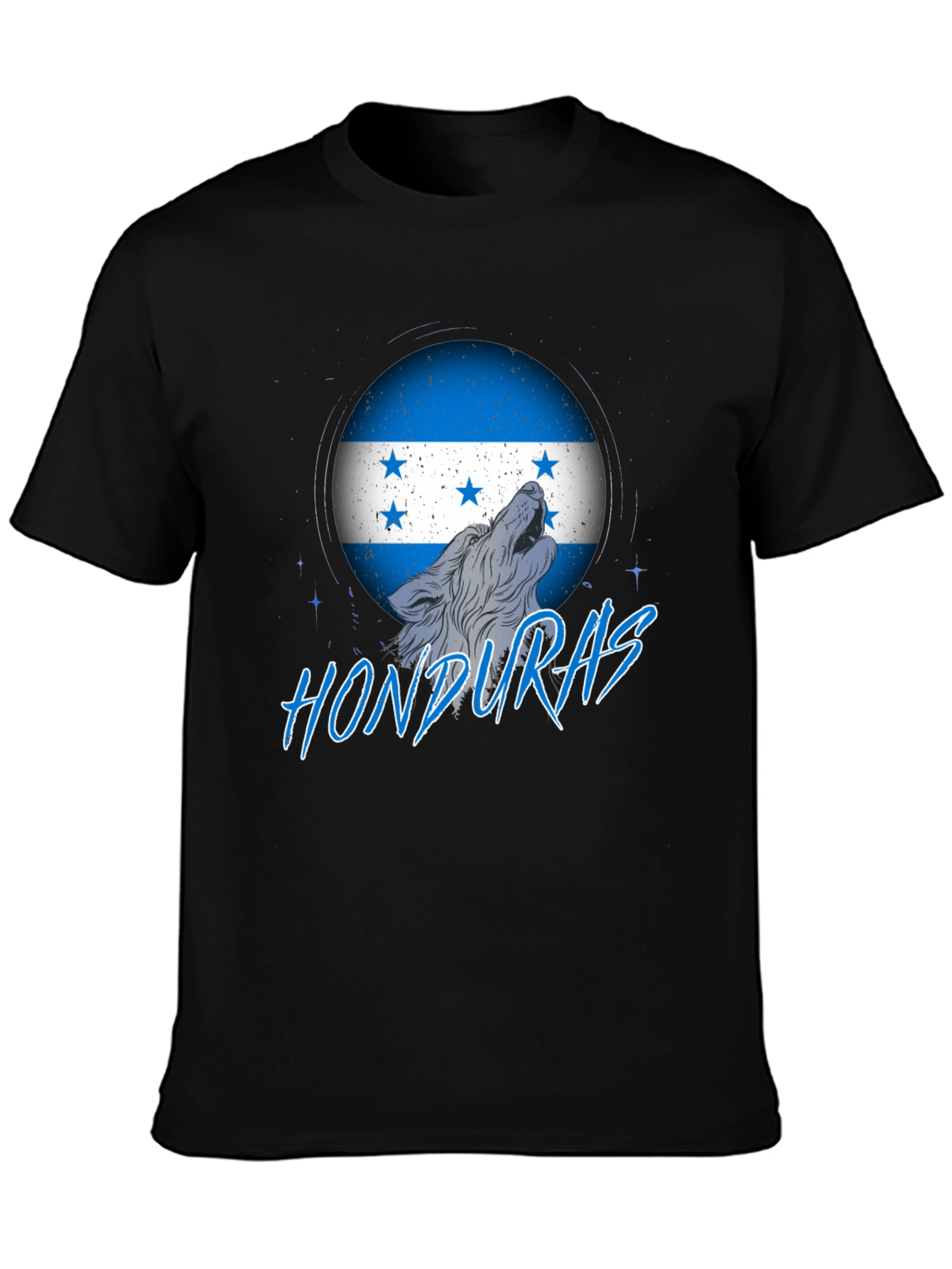 Honduras Flag Wolf Graphic Print Tee - Black