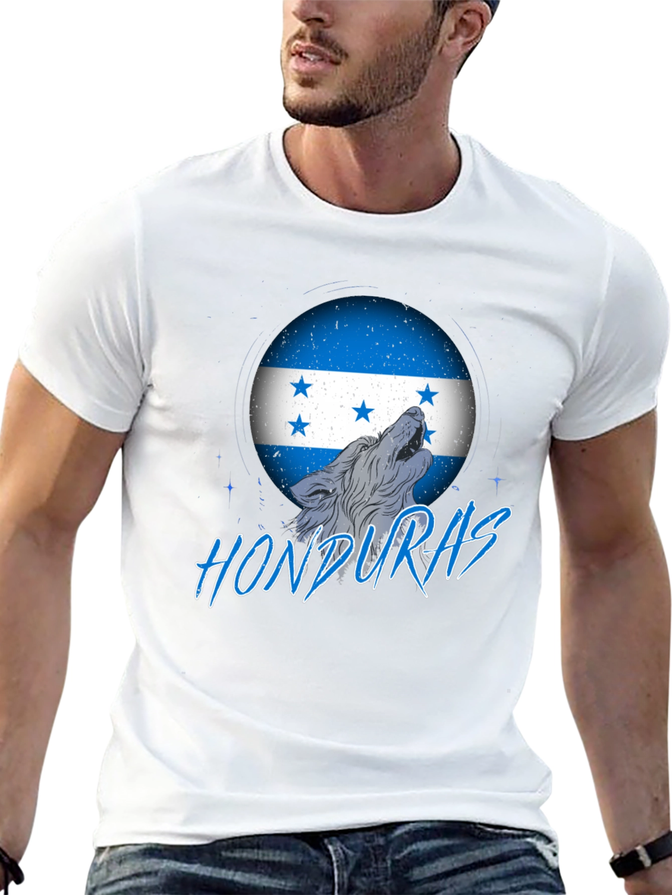 Honduras Flag Wolf Graphic Print Tee - Black
