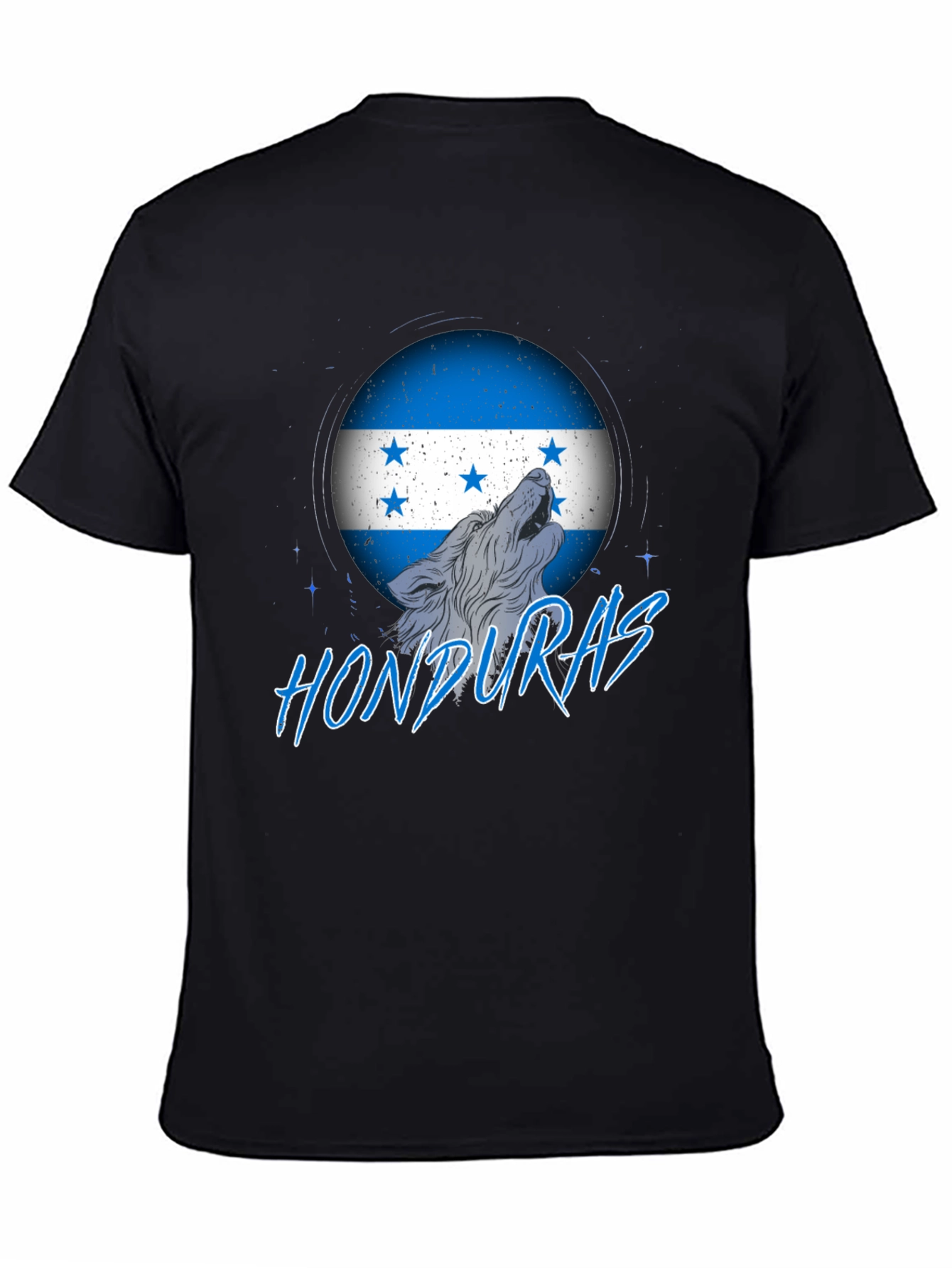Honduras Flag Wolf Graphic Print Tee - Black