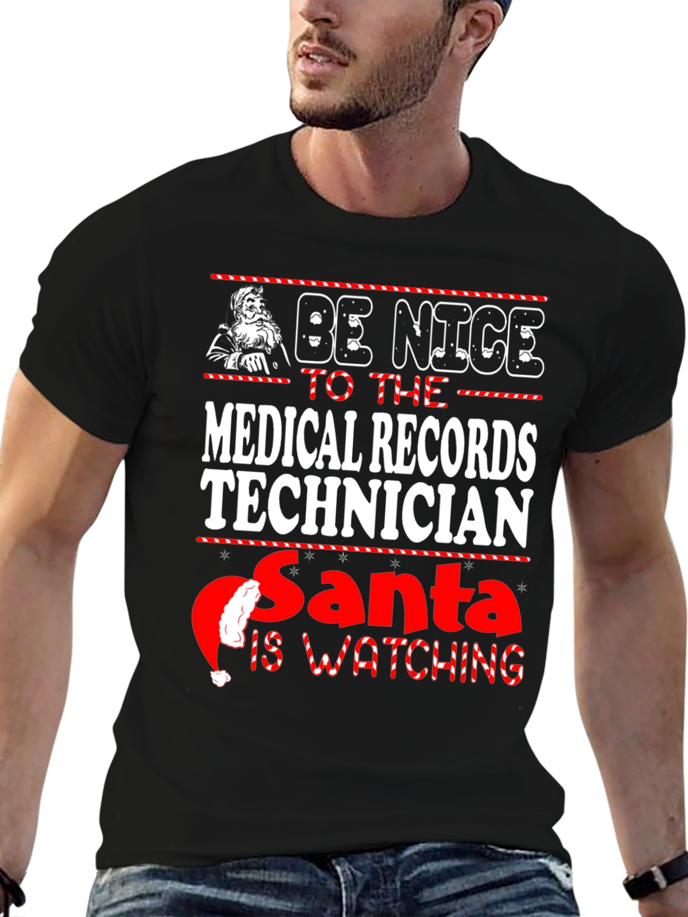 Medical Records Technician Santa Watching T-Shirt