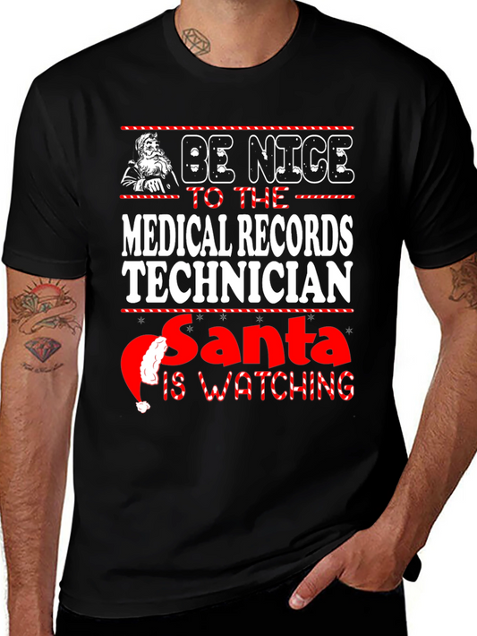 Medical Records Technician Santa Watching T-Shirt