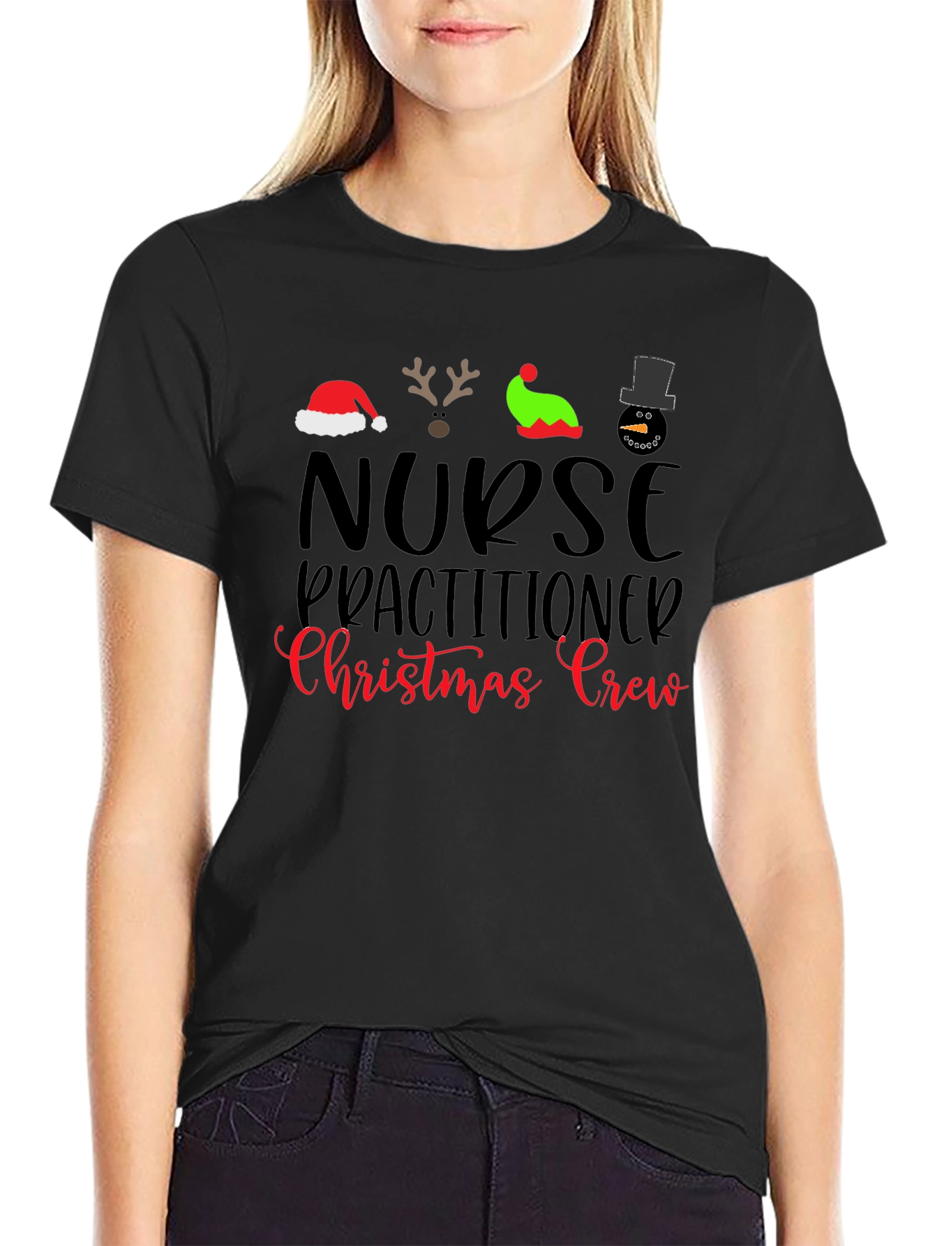 Nurse Practitioner Christmas Crew Black T-Shirt