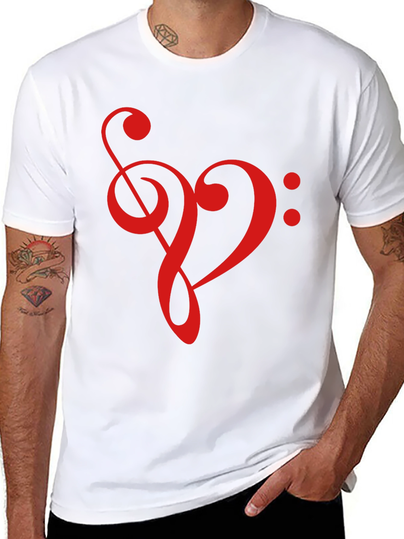 Musical Heart T-Shirt - Treble Clef Bass Clef Love