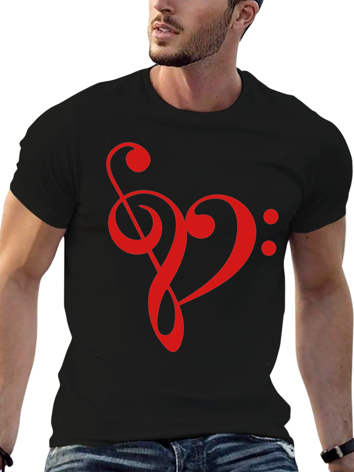 Musical Heart T-Shirt - Treble Clef Bass Clef Love