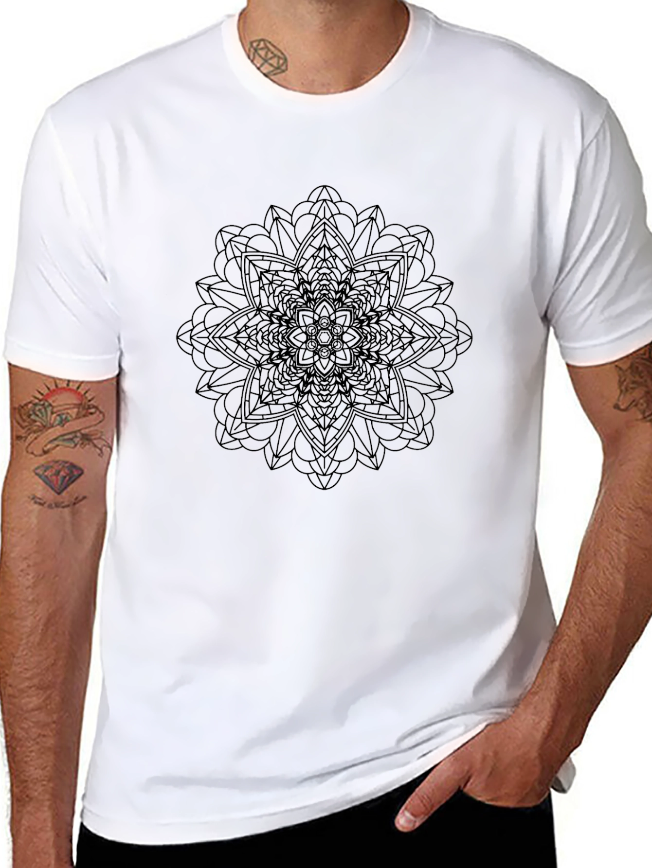Geometric Mandala Graphic Tee - Mens Black T-Shirt