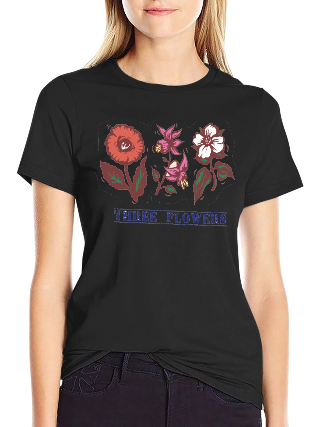 Three Flowers Graphic T-Shirt