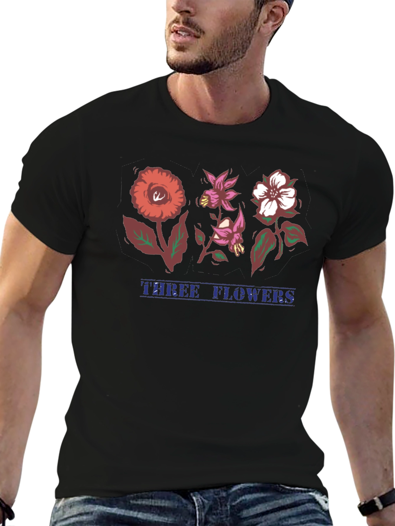 Three Flowers Graphic T-Shirt