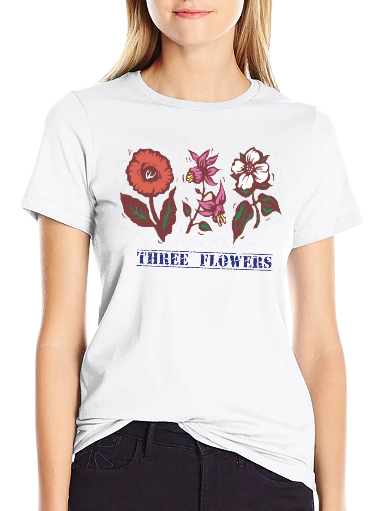 Three Flowers Graphic T-Shirt