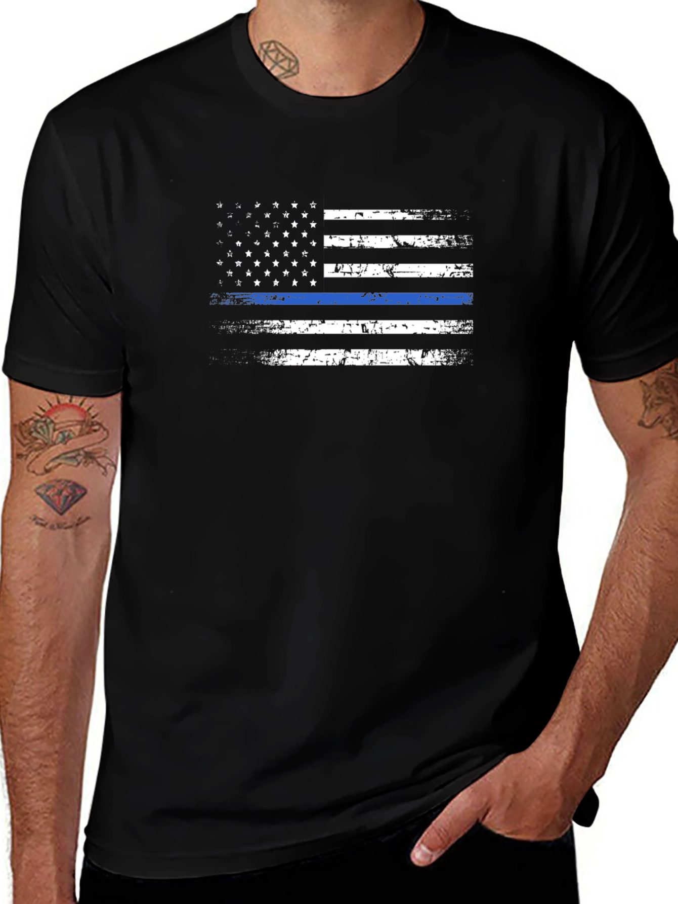 Distressed Thin Blue Line American Flag Graphic Tee