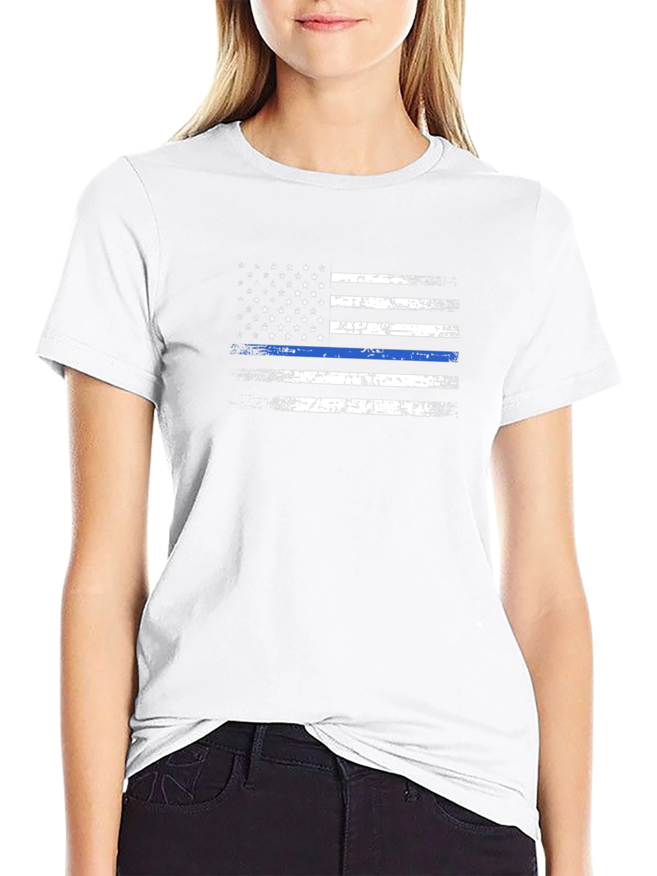 Distressed Thin Blue Line American Flag Graphic Tee