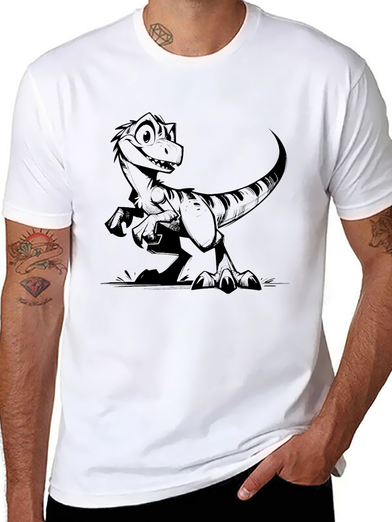 Dino Graphic Tee - Black Crew Neck