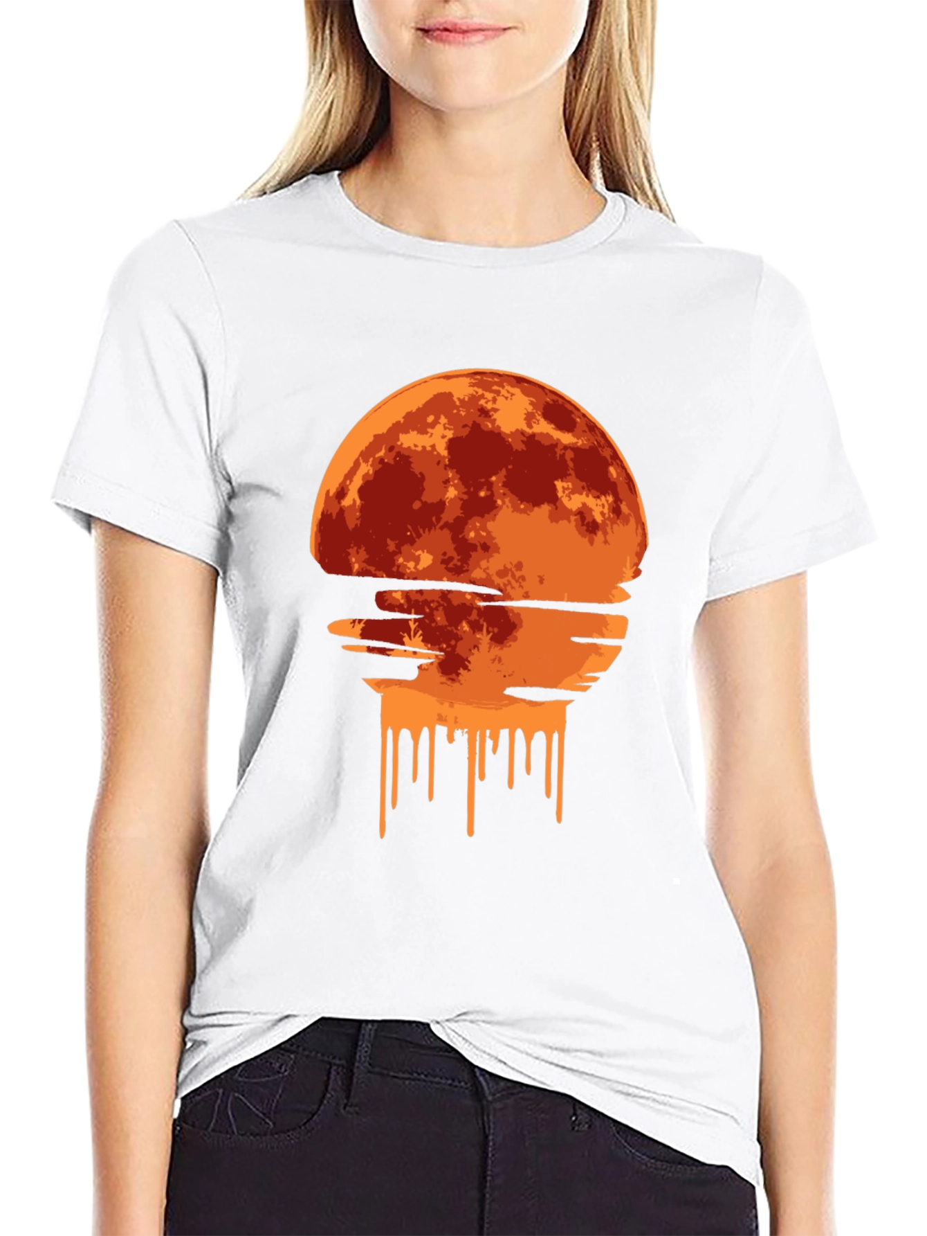 Melting Moon Graphic Tee - Modern Art T-Shirt
