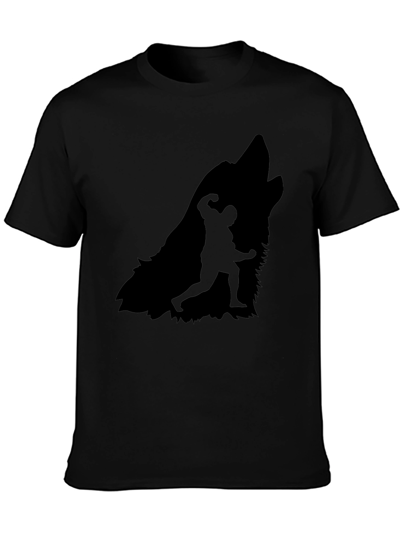 Wolf Howling Bodybuilder Silhouette Graphic Tee - Black
