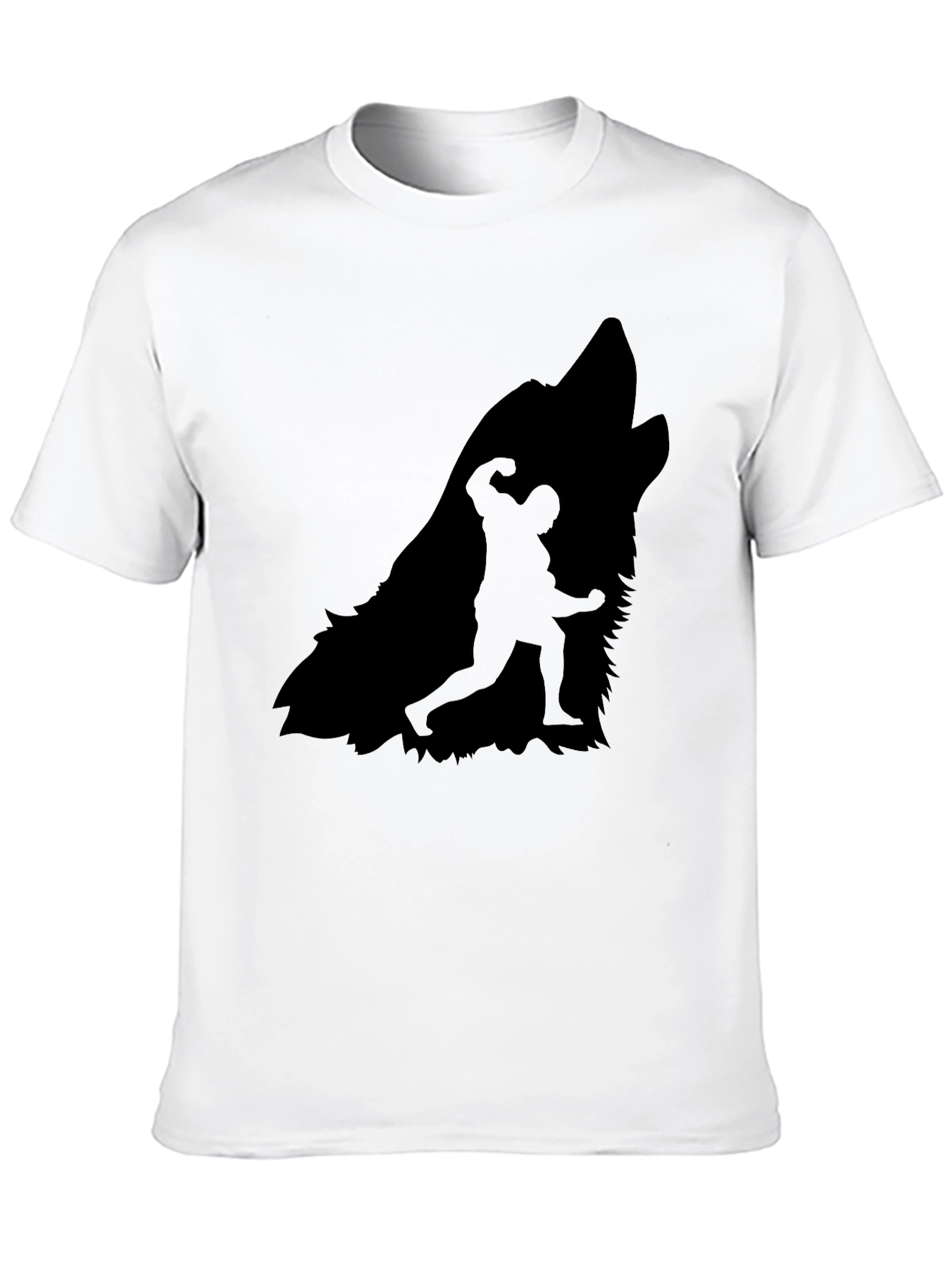 Wolf Howling Bodybuilder Silhouette Graphic Tee - Black
