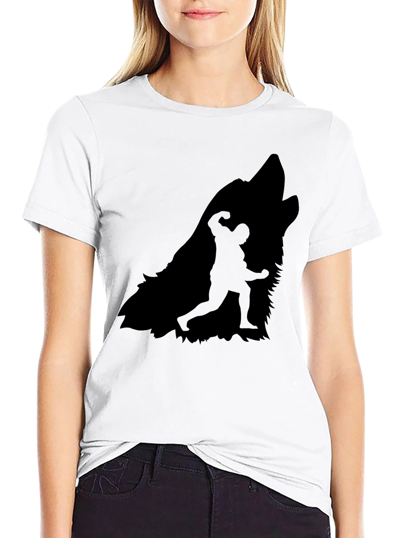 Wolf Howling Bodybuilder Silhouette Graphic Tee - Black
